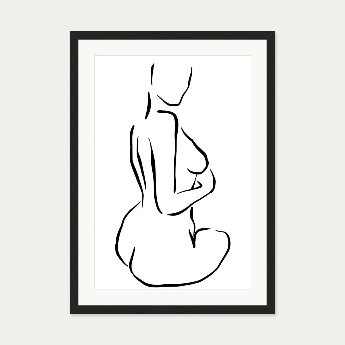 Minimal Nude Figure Line Art Print — 50 x 70 cm — Black Frame