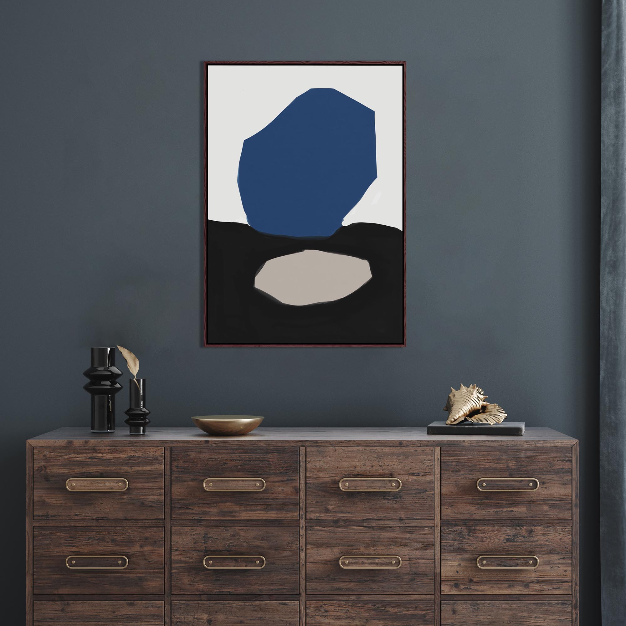Navy & Black Design Framed Canvas