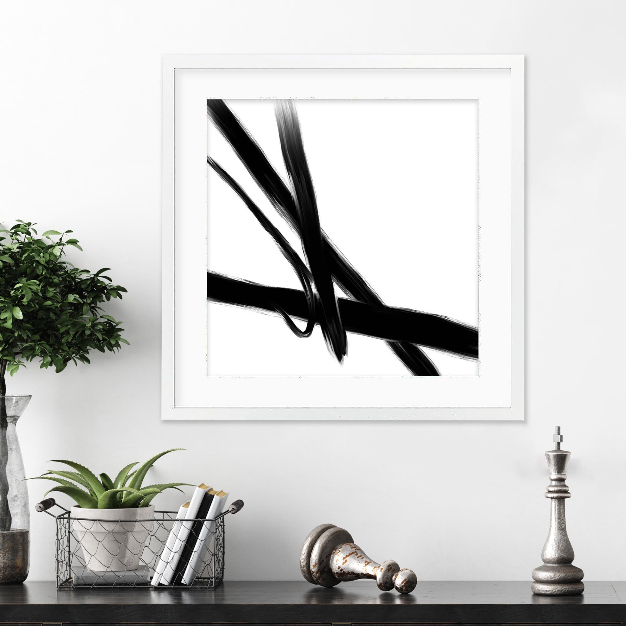 Black Brush Strokes Framed Art