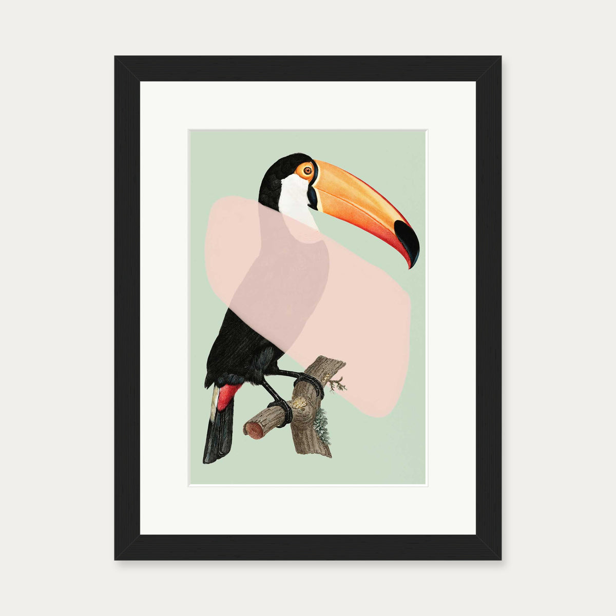 Mint Toucan In Blush Pop Art Print — 30 x 40 cm — Black Frame