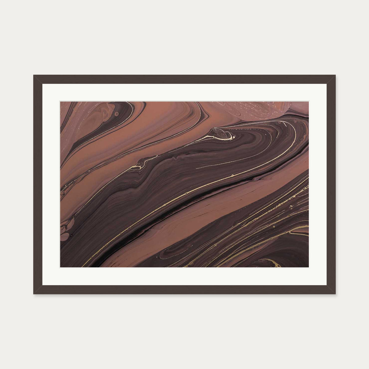 Mocha Marble II Wall Art Print — 50 x 70 cm — Brown Frame