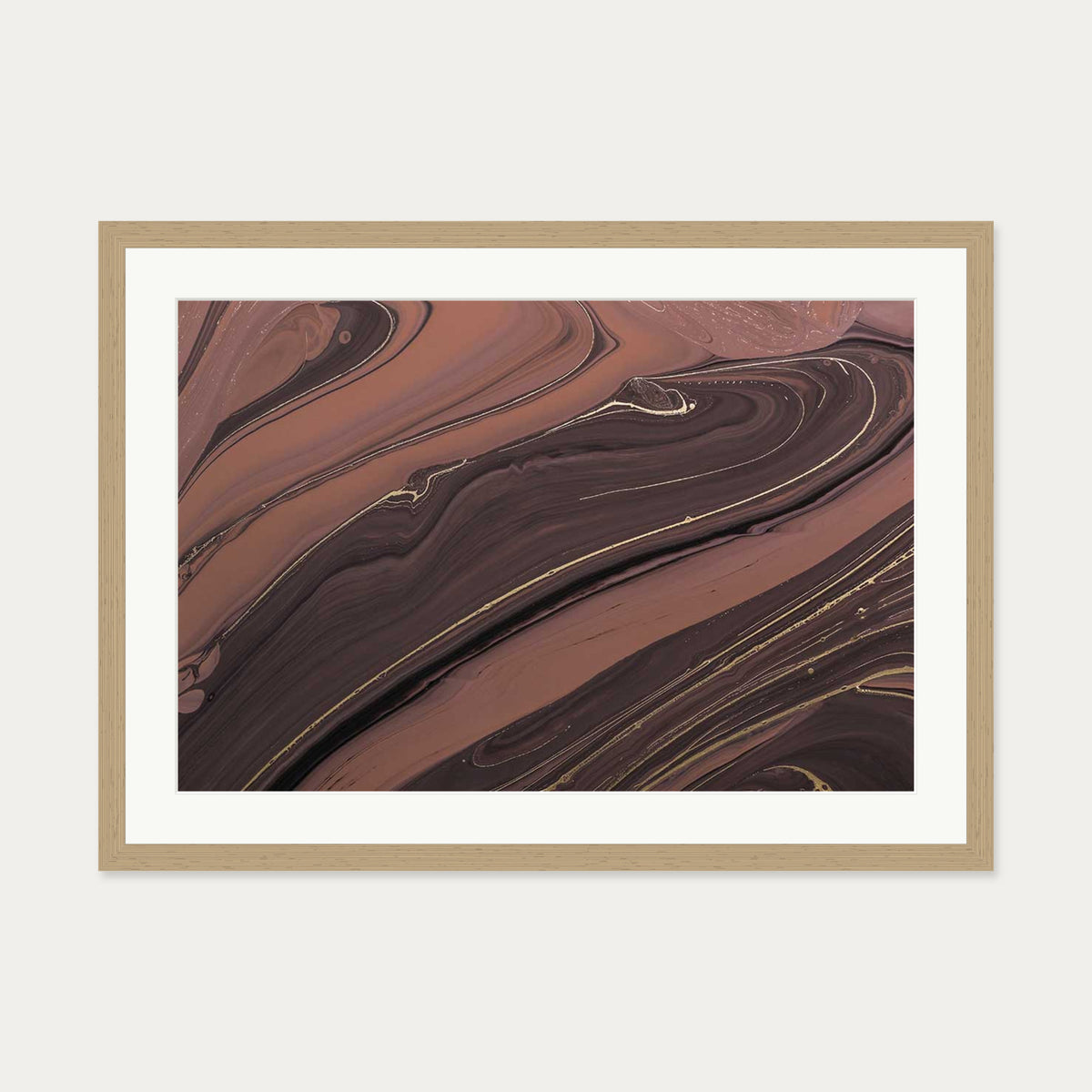 Mocha Marble II Wall Art Print — 50 x 70 cm — Oak Frame