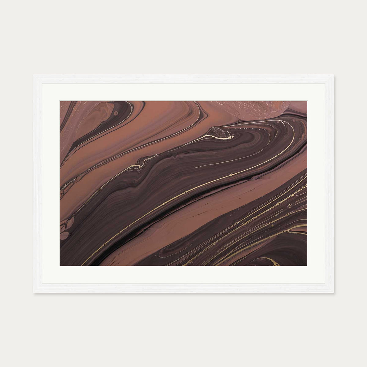 Mocha Marble II Wall Art Print — 50 x 70 cm — White Frame