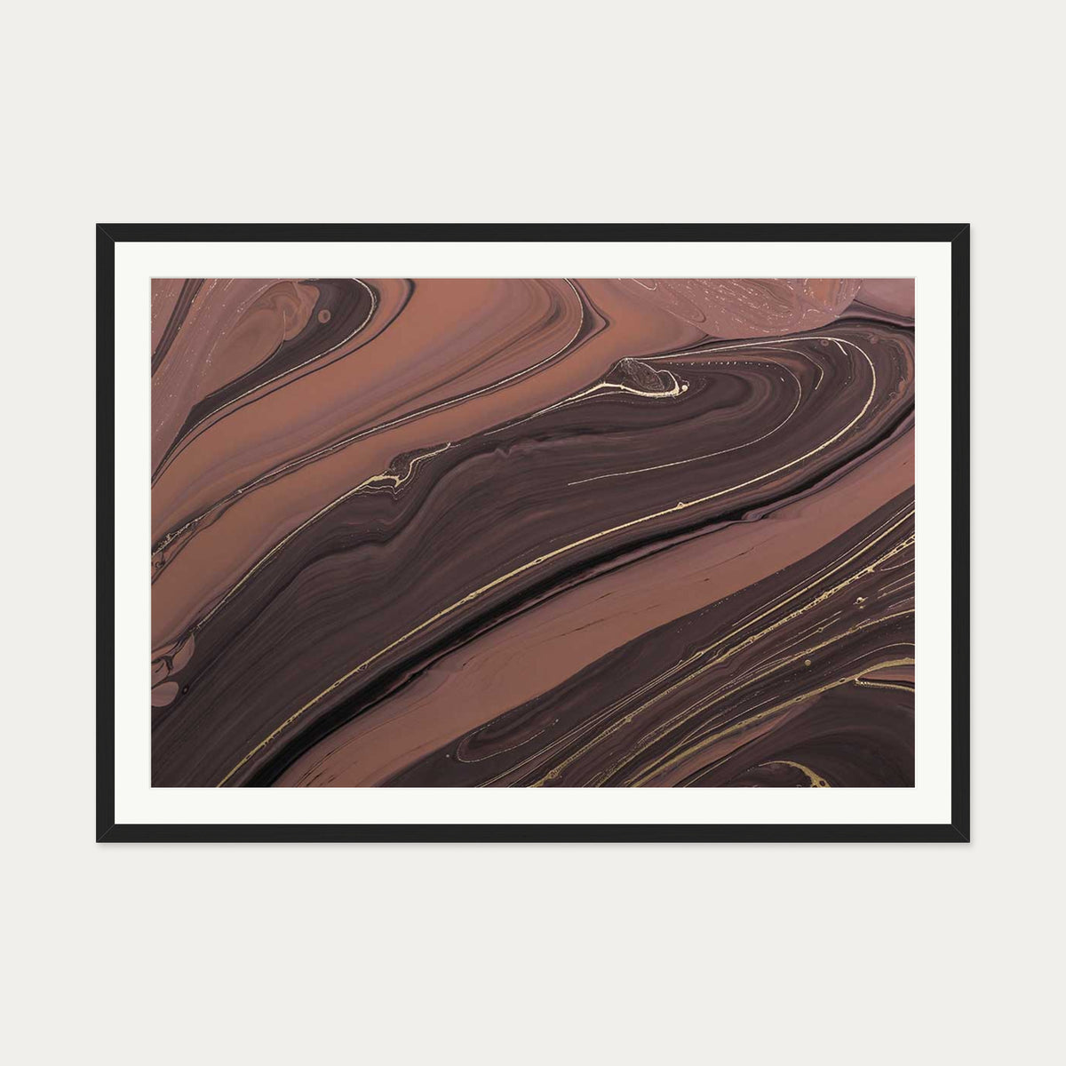 Mocha Marble II Wall Art Print — 70 x 100 cm — Black Frame