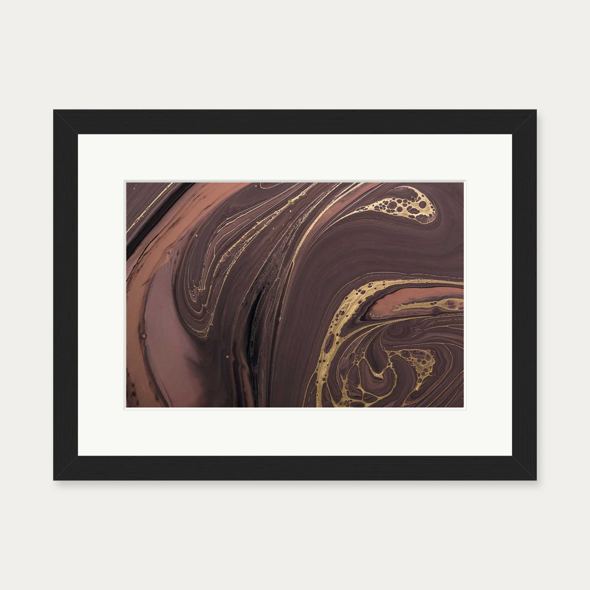 Mocha Marble Wall Art Print — 30 x 40 cm — Black Frame