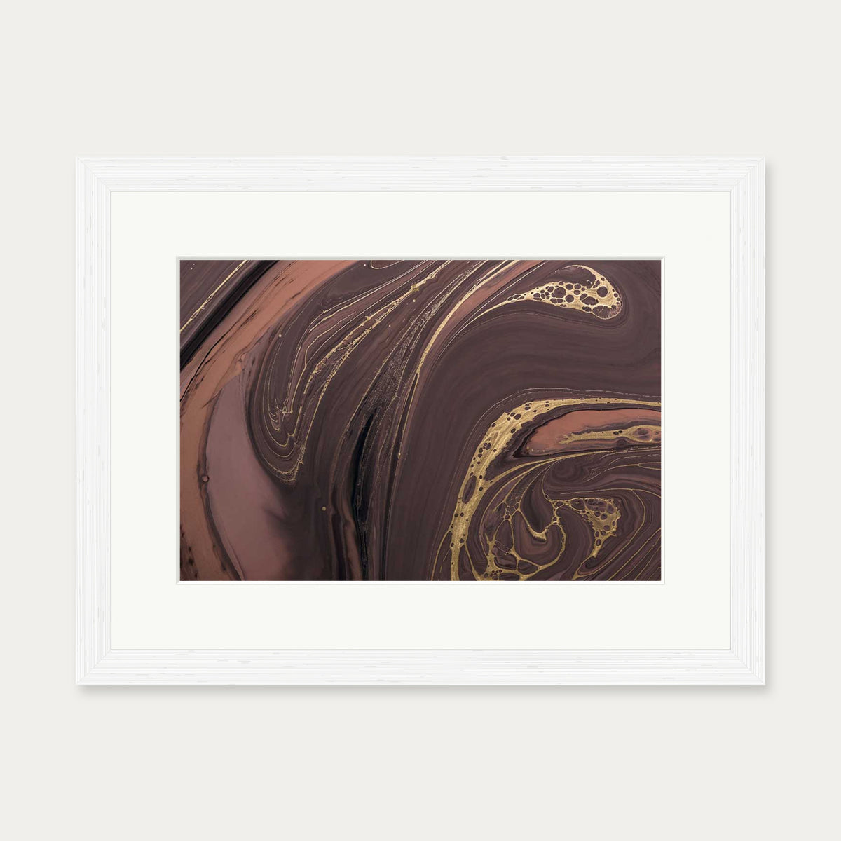Mocha Marble Wall Art Print — 30 x 40 cm — White Frame
