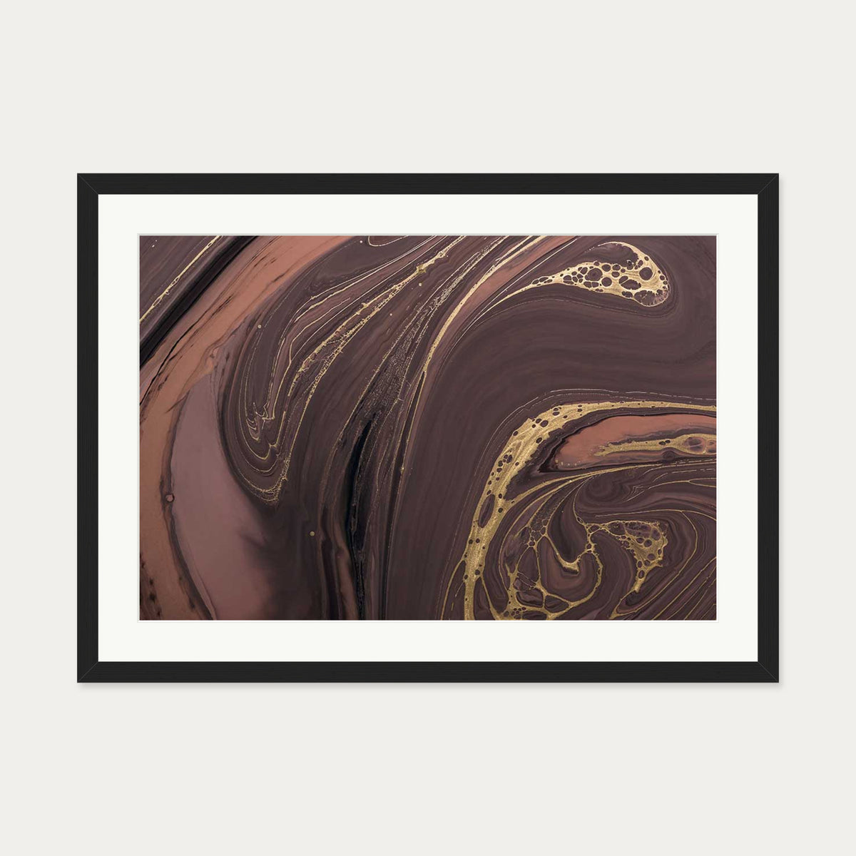 Mocha Marble Wall Art Print — 50 x 70 cm — Black Frame