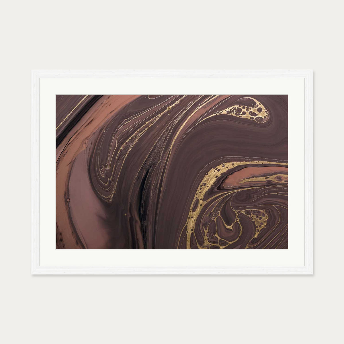 Mocha Marble Wall Art Print — 50 x 70 cm — White Frame