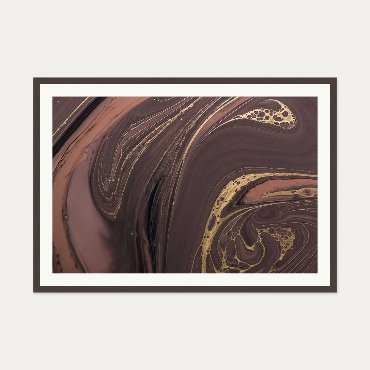 Mocha Marble Wall Art Print — 70 x 100 cm — Brown Frame
