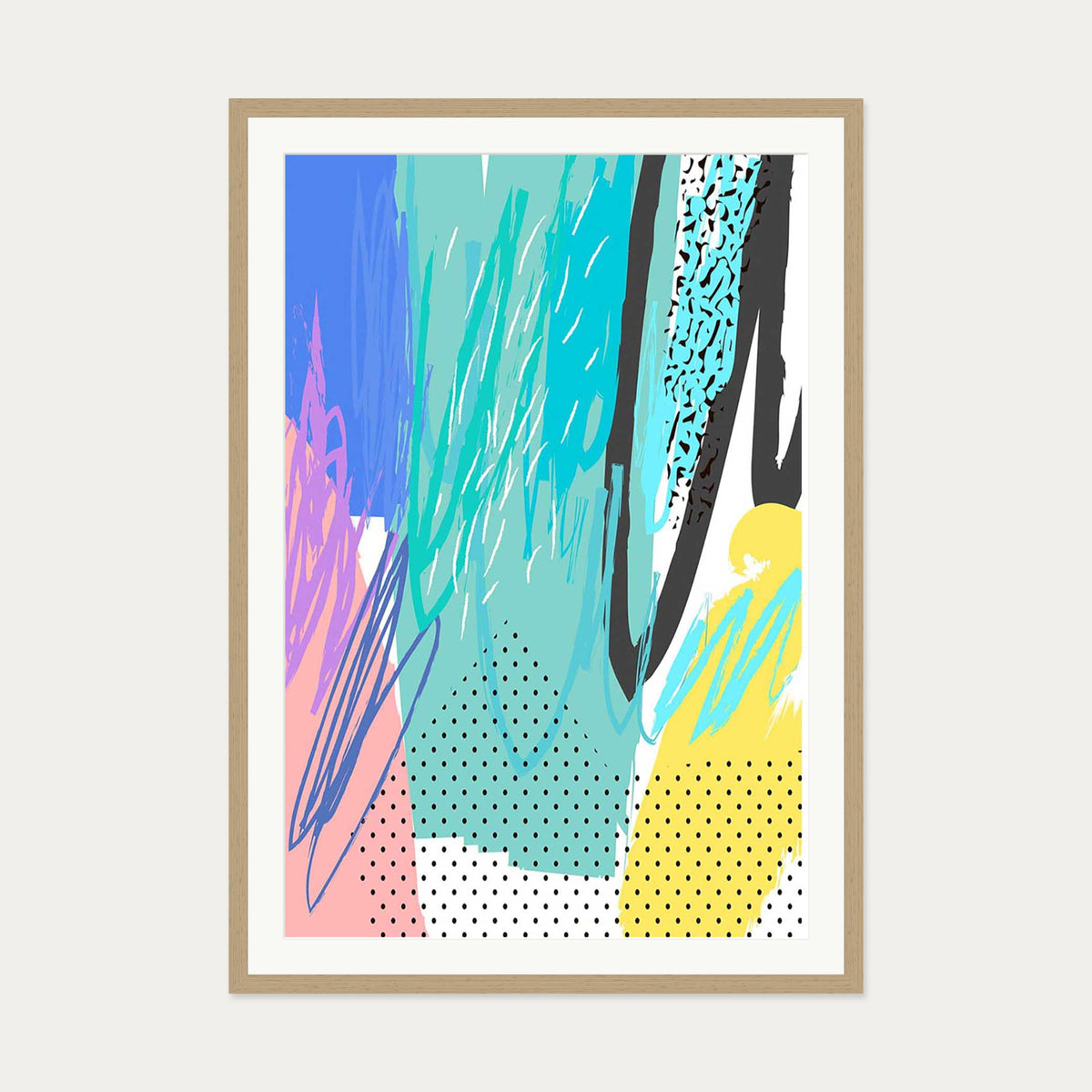 Modern Abstract Colour Pop — 70 x 100 cm — Oak Frame
