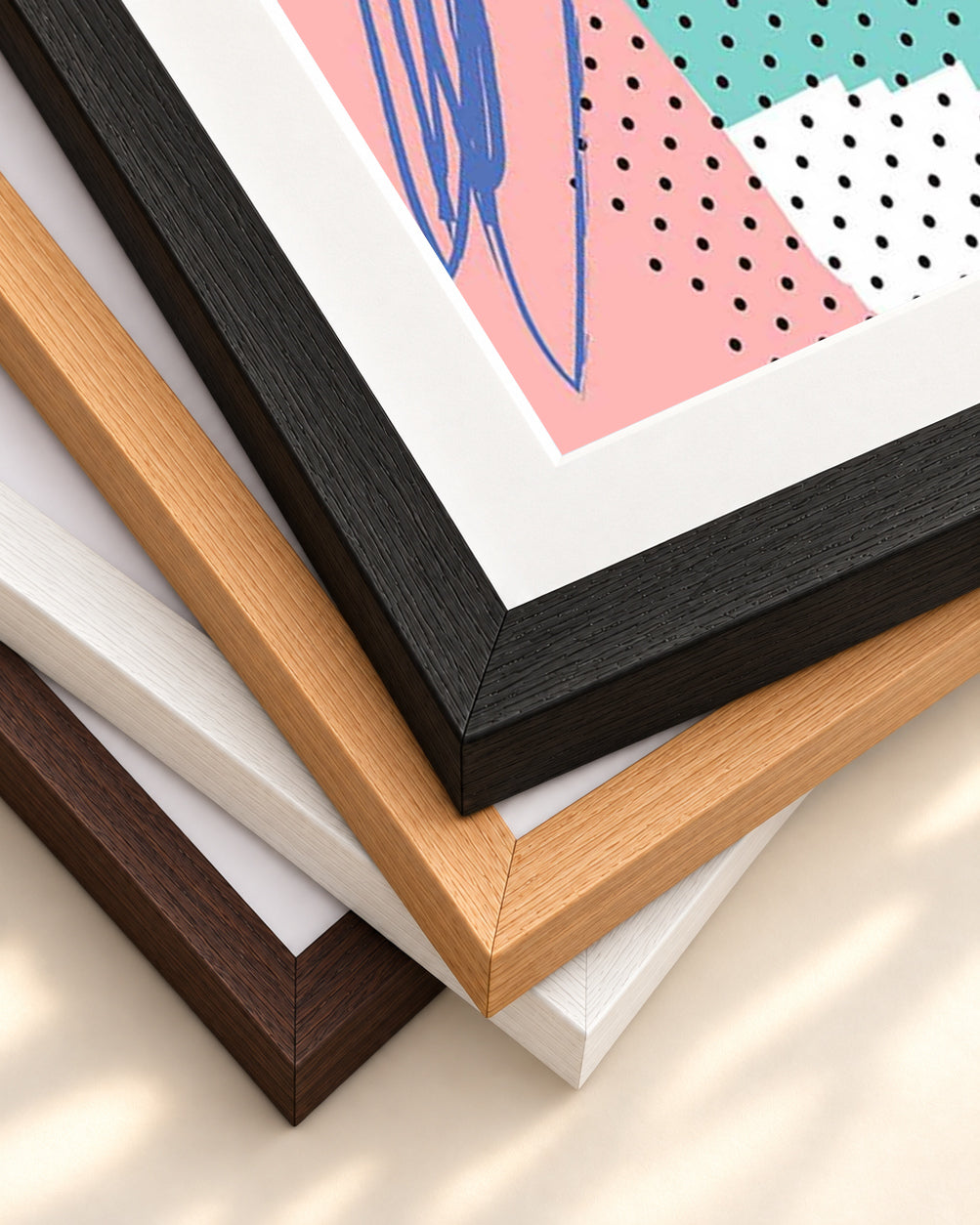 Modern Abstract Colour Pop — framed print corner with 5 cm mount and bevel