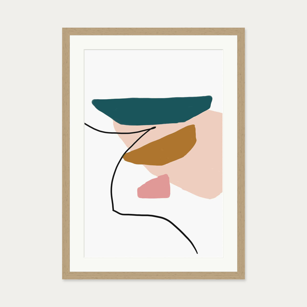 Modern Abstract Illustration Art Print — 50 x 70 cm — Oak Frame