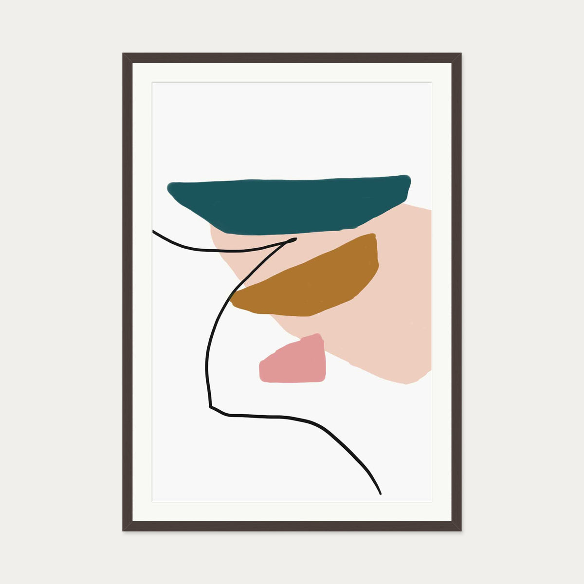 Modern Abstract Illustration Art Print — 70 x 100 cm — Brown Frame