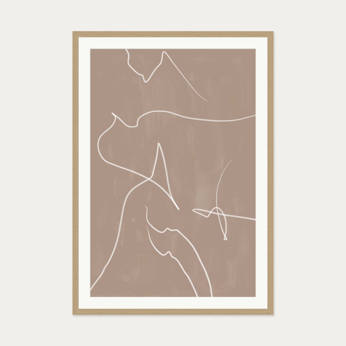 Modern Abstract Lines Art Print — 70 x 100 cm — Oak Frame