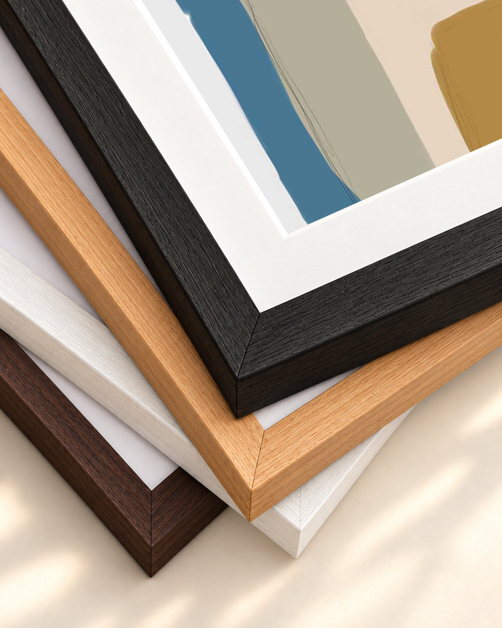 Modern Abstract Shapes Art Print — framed print corner with 5 cm mount and bevel