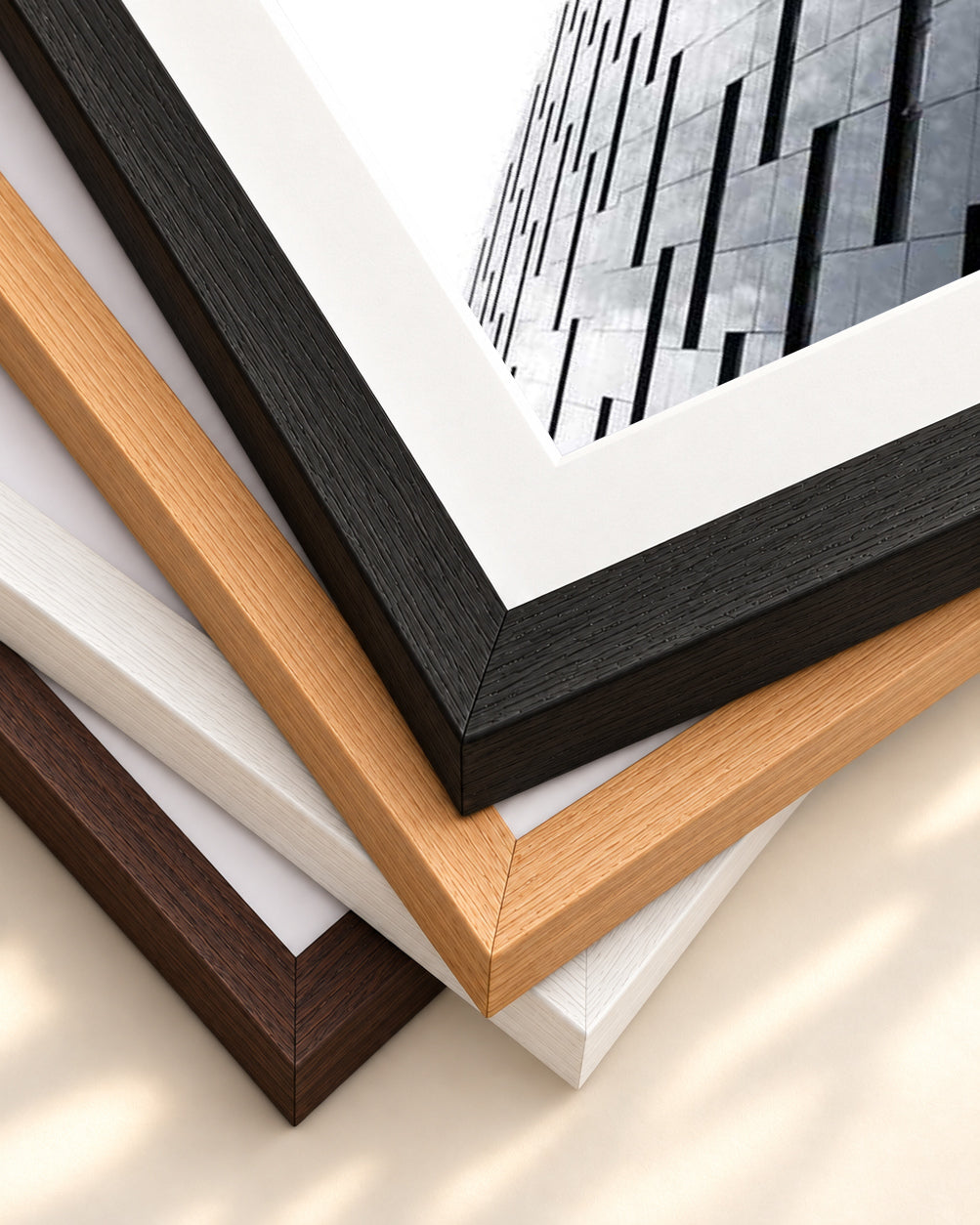Modern Architecture Black And White Poster — framed print corner with 5 cm mount and bevel