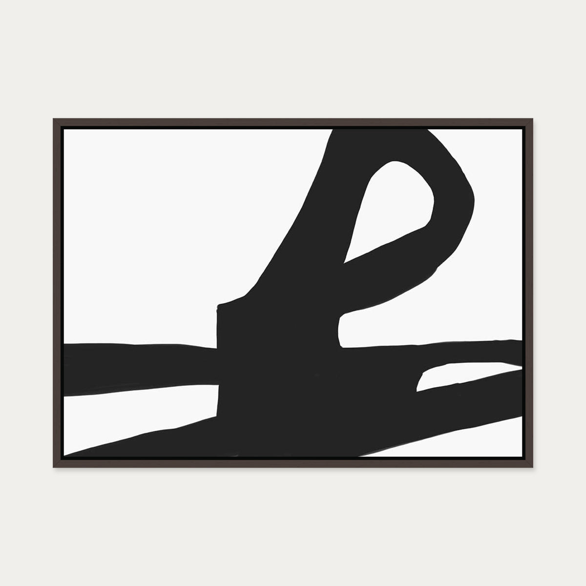 Modern Black & White Lines Canvas Art — 50 x 70 cm — Brown Frame
