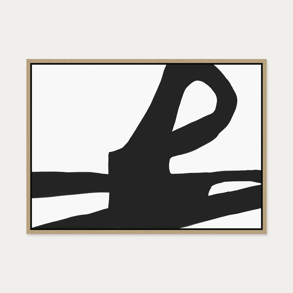 Modern Black & White Lines Canvas Art — 50 x 70 cm — Oak Frame