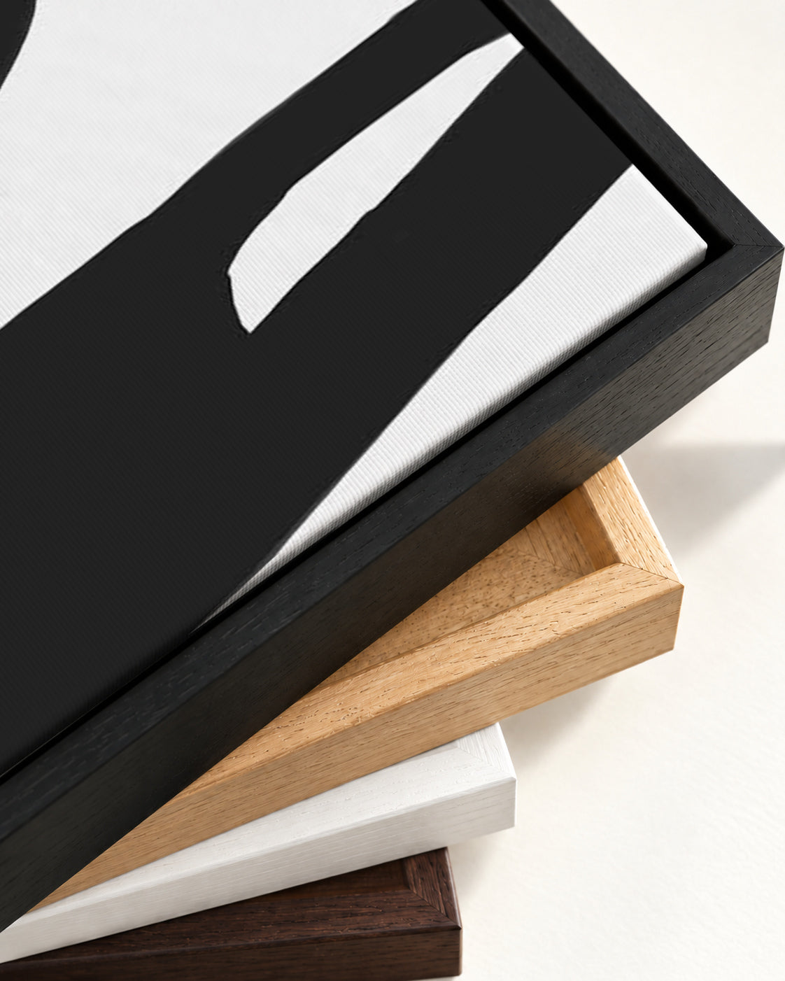 Modern Black & White Lines Canvas Art — framed canvas corner and wrapped canvas detail