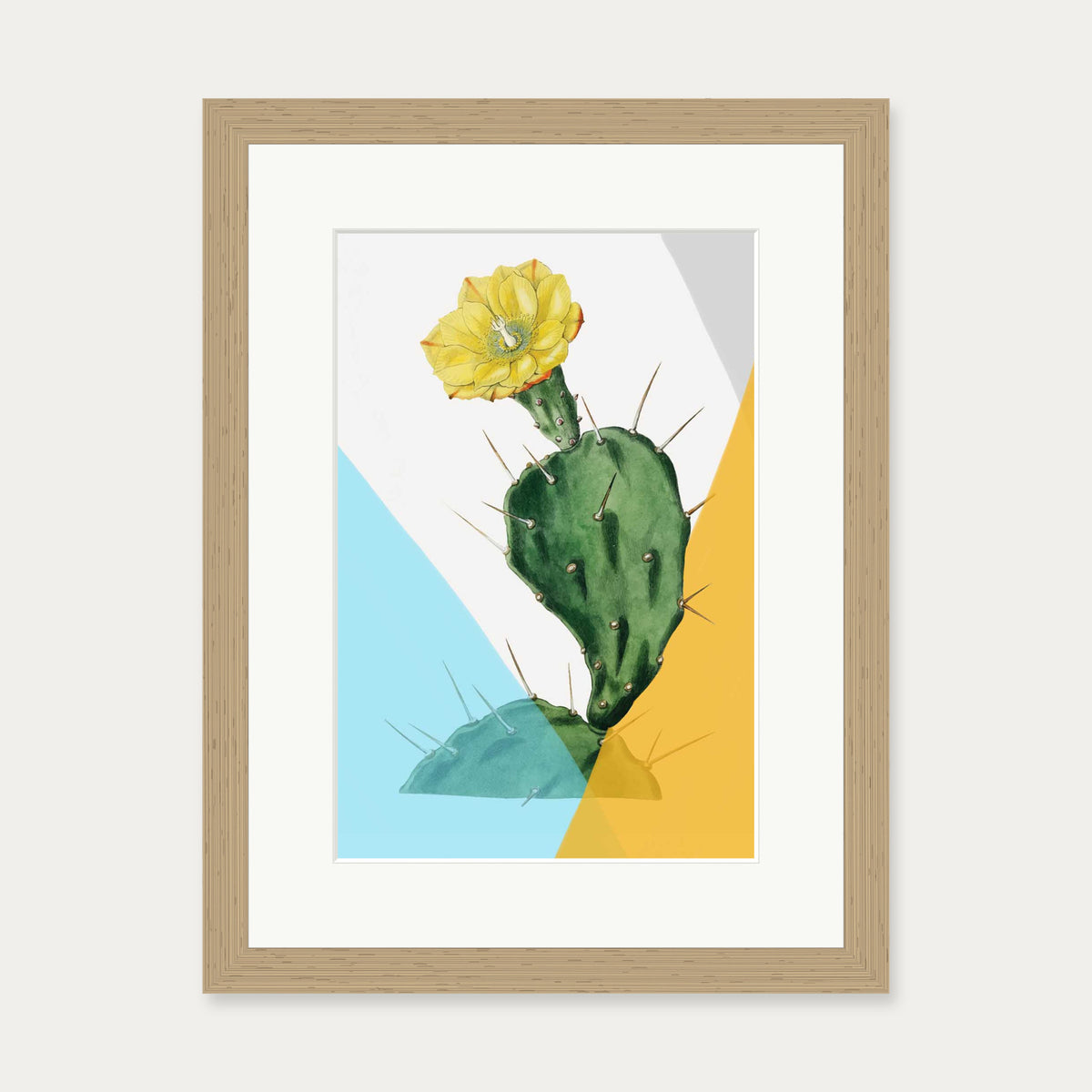 Modern Blooming Cactus Art Print — 30 x 40 cm — Oak Frame