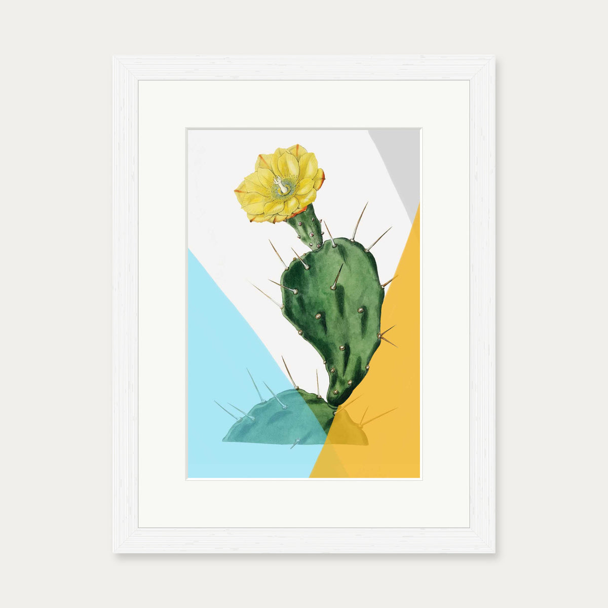 Modern Blooming Cactus Art Print — 30 x 40 cm — White Frame