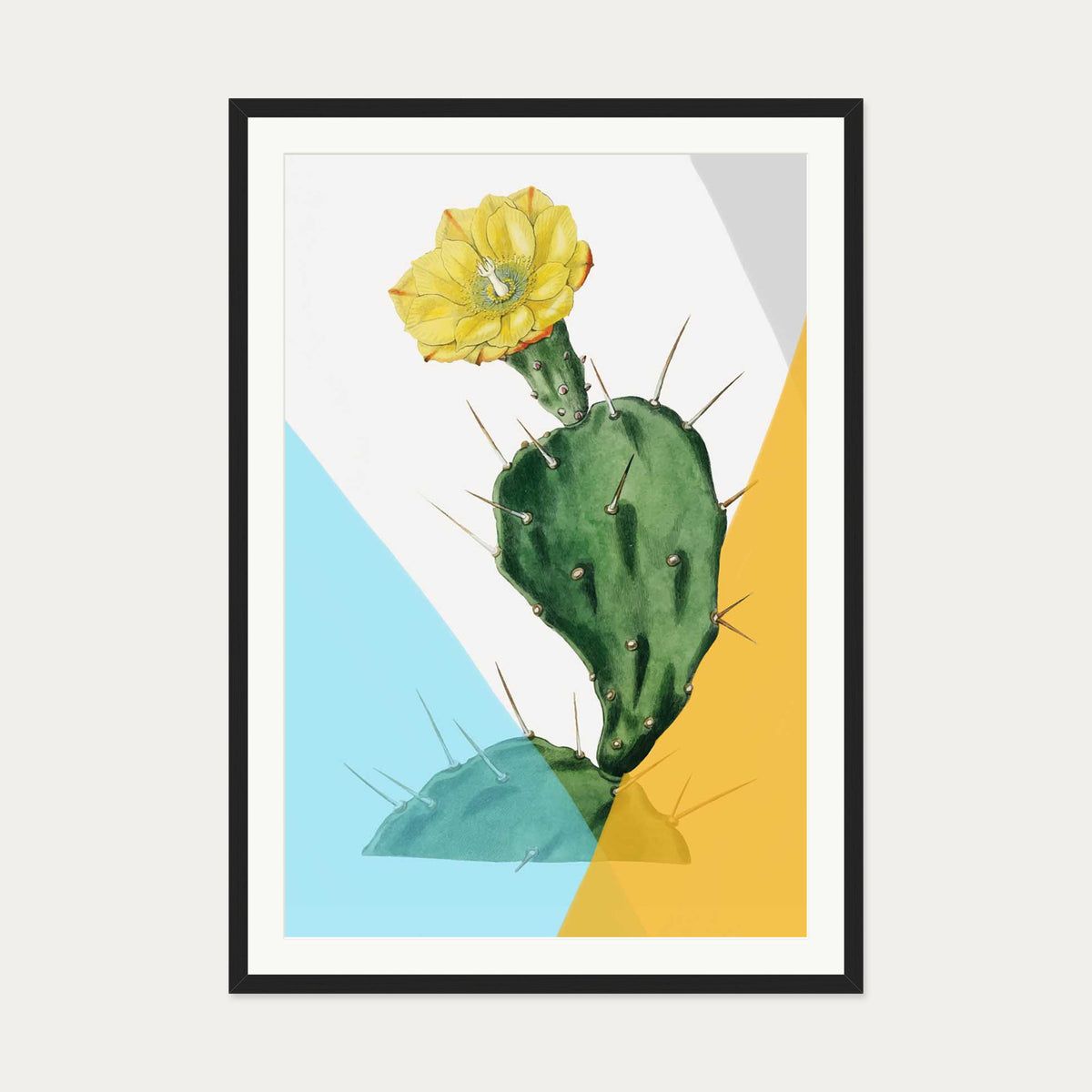 Modern Blooming Cactus Art Print — 70 x 100 cm — Black Frame
