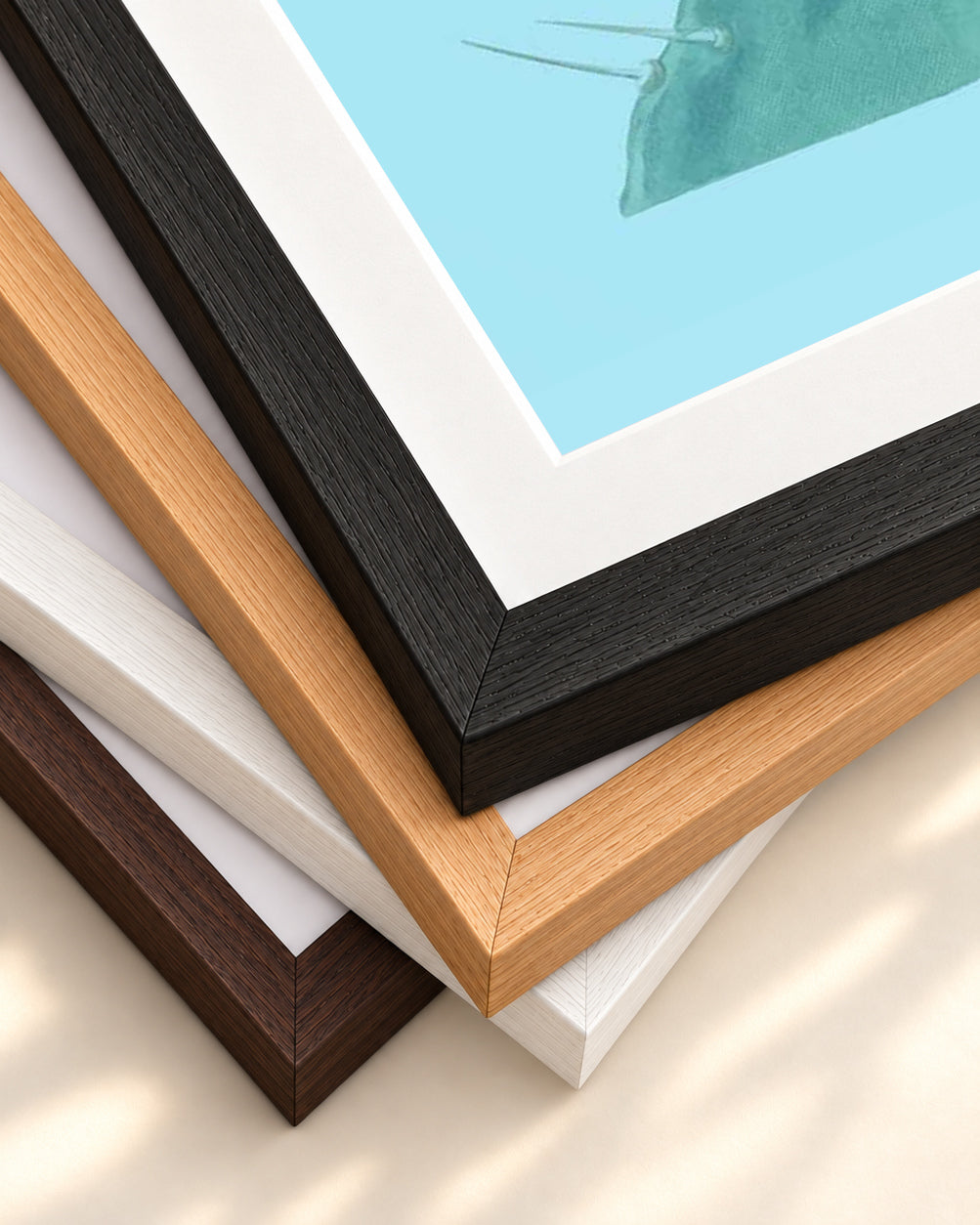 Modern Blooming Cactus Art Print — framed print corner with 5 cm mount and bevel