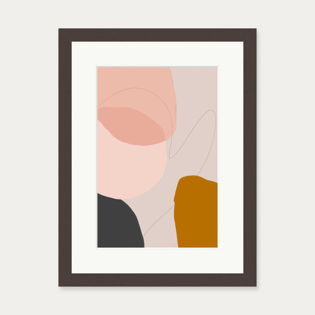 Modern Blush Abstract Art Print — 30 x 40 cm — Brown Frame