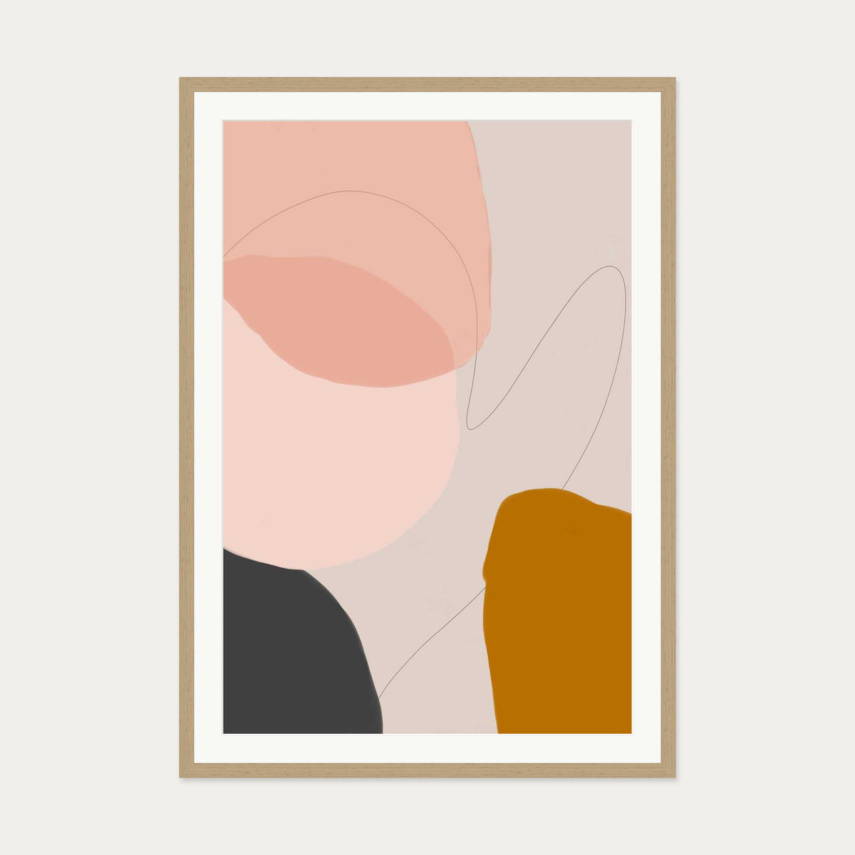 Modern Blush Abstract Art Print — 70 x 100 cm — Oak Frame
