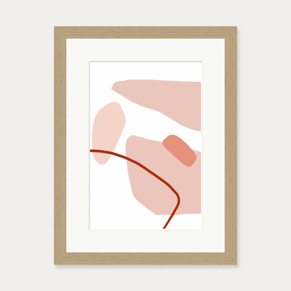 Modern Blush Strokes Art Print — 30 x 40 cm — Oak Frame