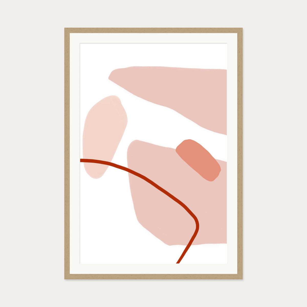 Modern Blush Strokes Art Print — 70 x 100 cm — Oak Frame