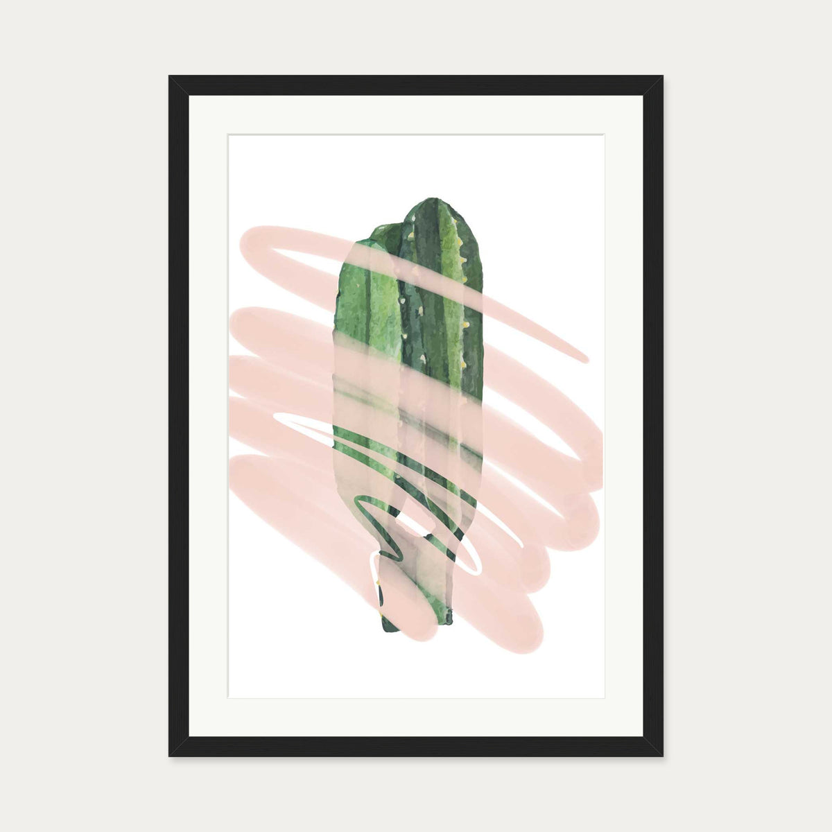 Modern Cactus Illustrated Art Print — 50 x 70 cm — Black Frame
