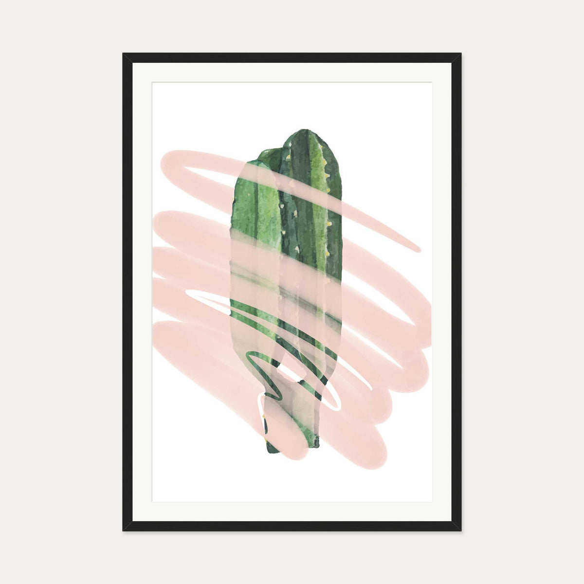 Modern Cactus Illustrated Art Print — 70 x 100 cm — Black Frame