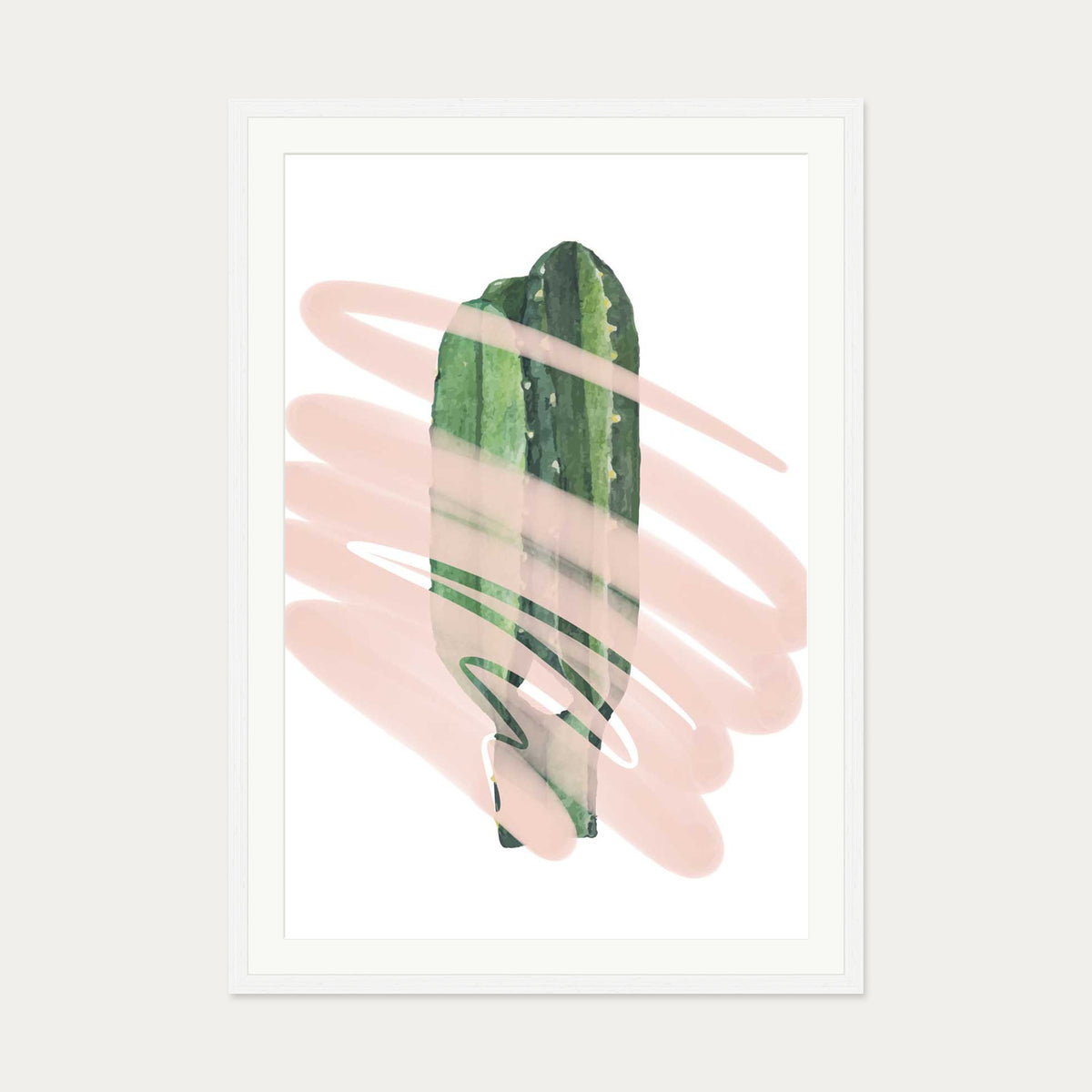 Modern Cactus Illustrated Art Print — 70 x 100 cm — White Frame