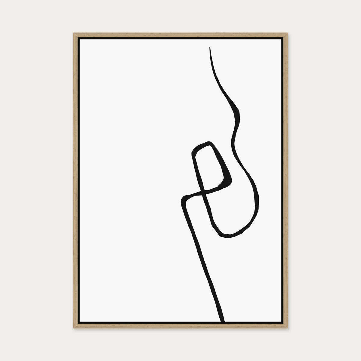 Modern Curly Line Canvas Art — 50 x 70 cm — Oak Frame
