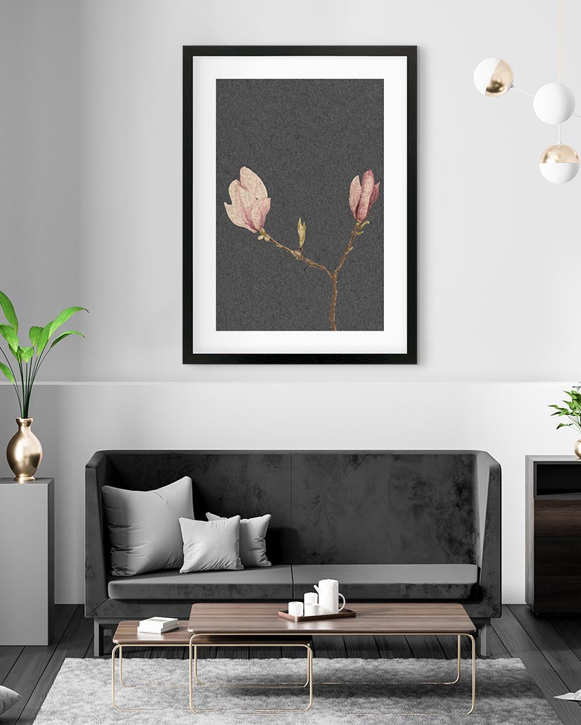 Grey Vintage Rose Art Print