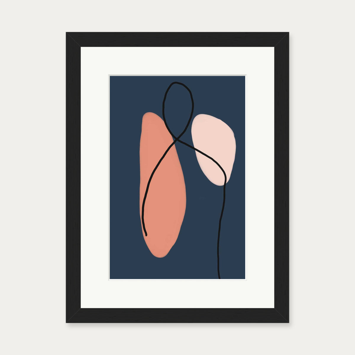 Modern Navy & Blush Art Print — 30 x 40 cm — Black Frame