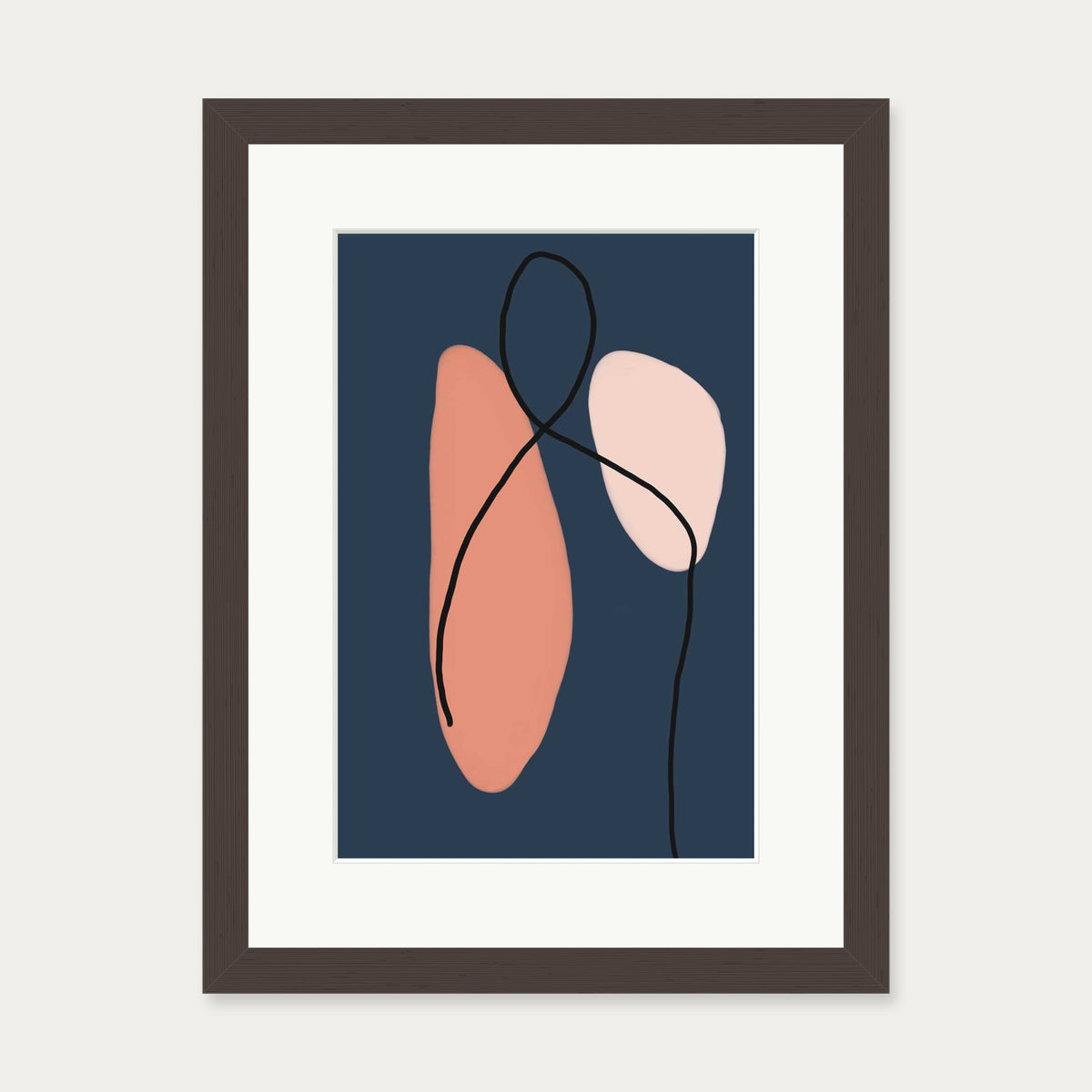 Modern Navy & Blush Art Print — 30 x 40 cm — Brown Frame