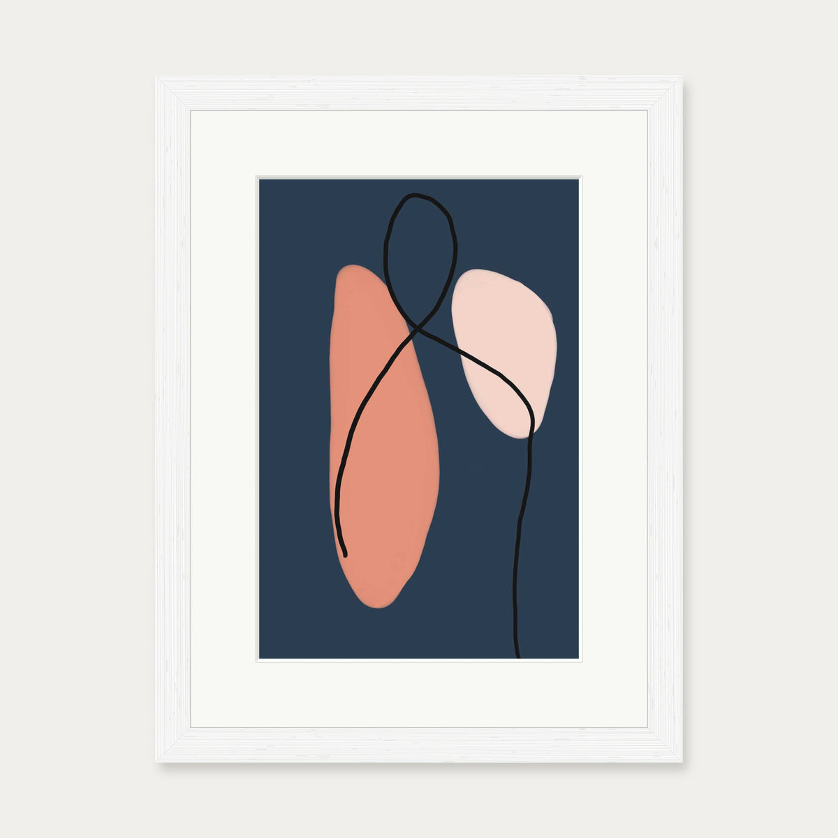 Modern Navy & Blush Art Print — 30 x 40 cm — White Frame