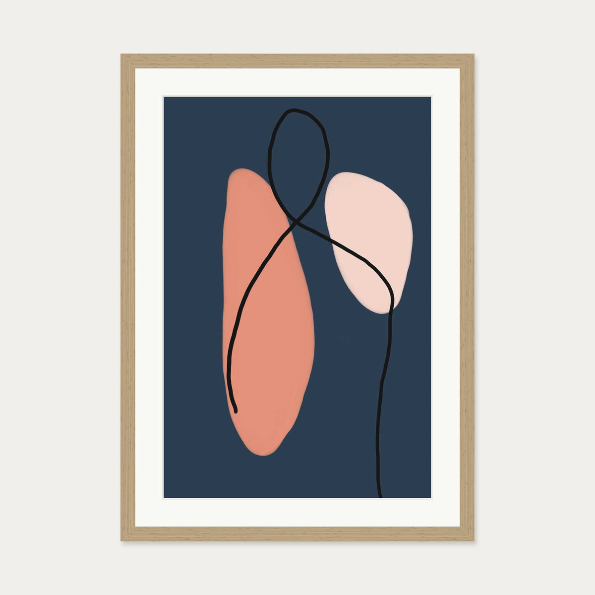 Modern Navy & Blush Art Print — 50 x 70 cm — Oak Frame