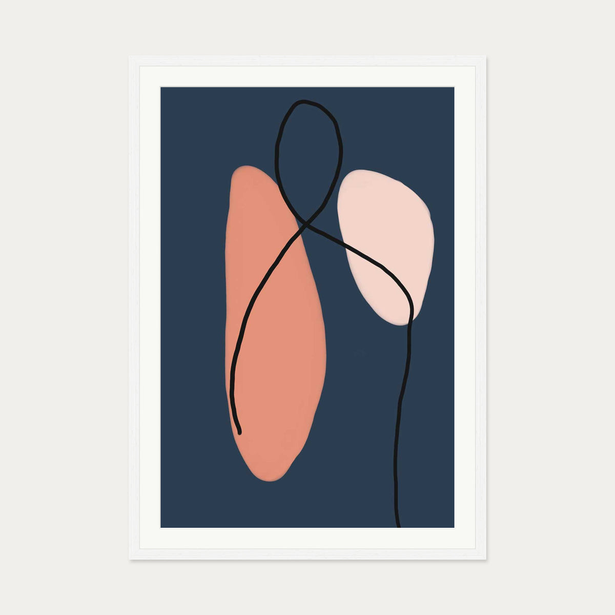 Modern Navy & Blush Art Print — 70 x 100 cm — White Frame