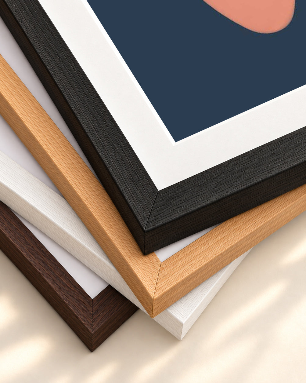Modern Navy & Blush Art Print — framed print corner with 5 cm mount and bevel