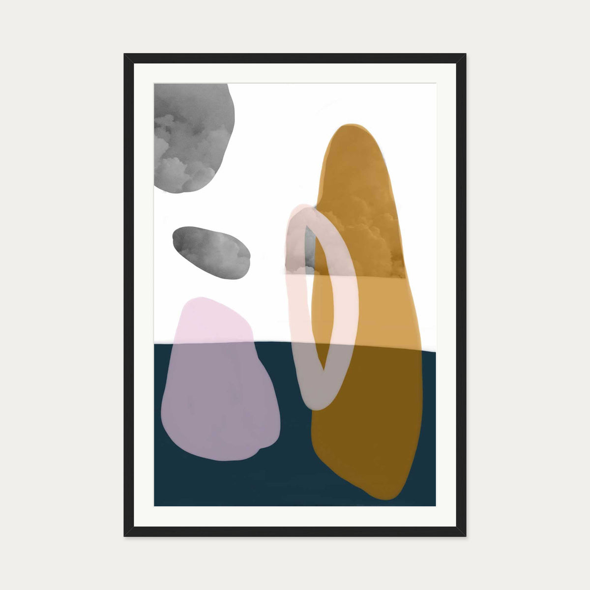 Modern Shapes Collage Art Print — 70 x 100 cm — Black Frame