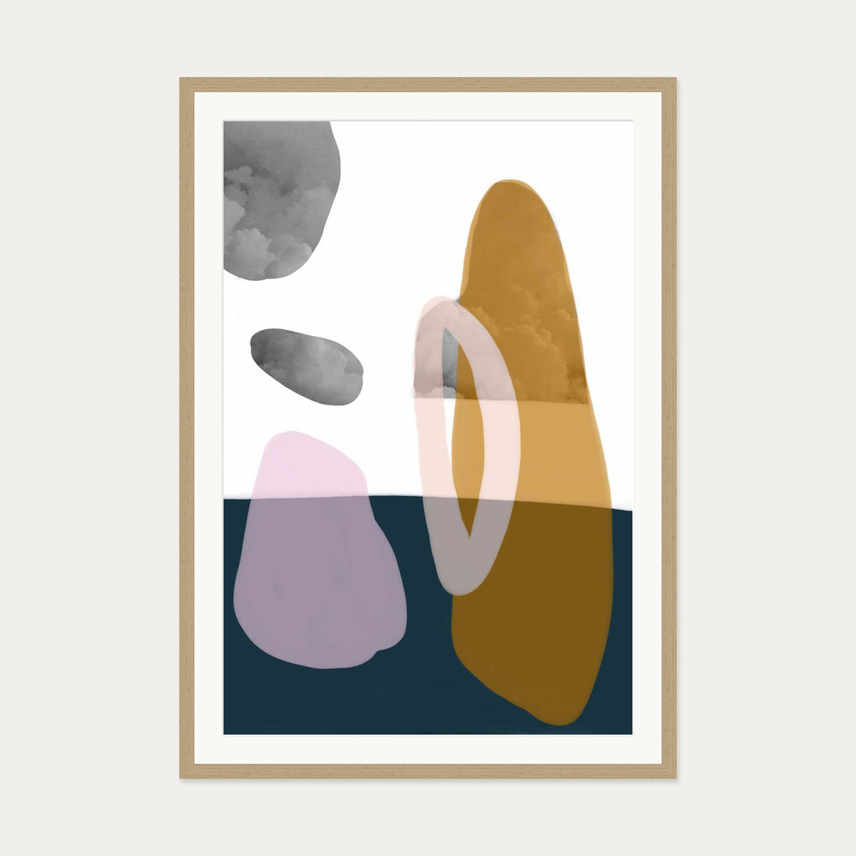 Modern Shapes Collage Art Print — 70 x 100 cm — Oak Frame