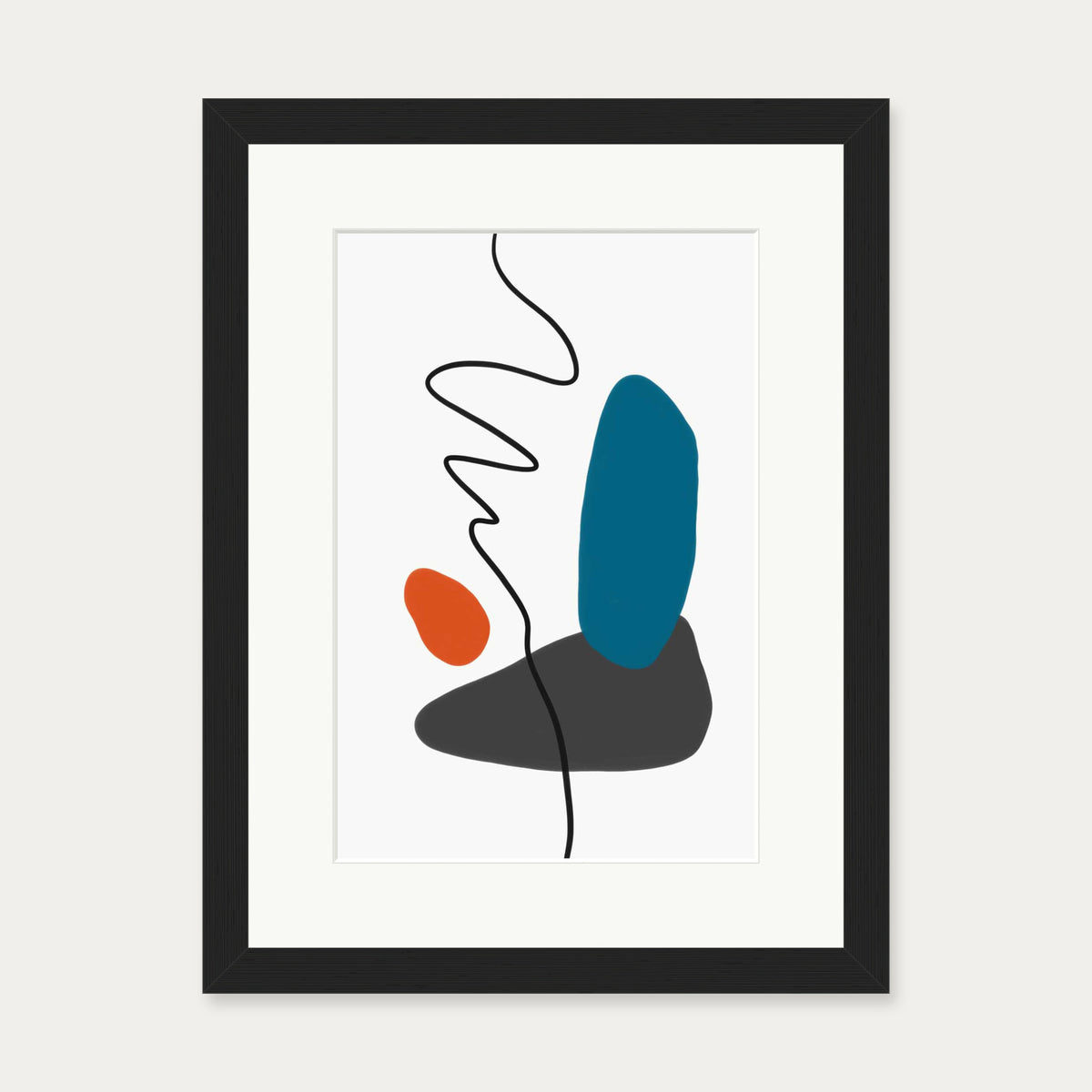Modern Shapes With Line Art Print — 30 x 40 cm — Black Frame