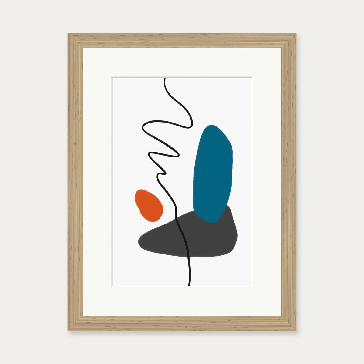 Modern Shapes With Line Art Print — 30 x 40 cm — Oak Frame
