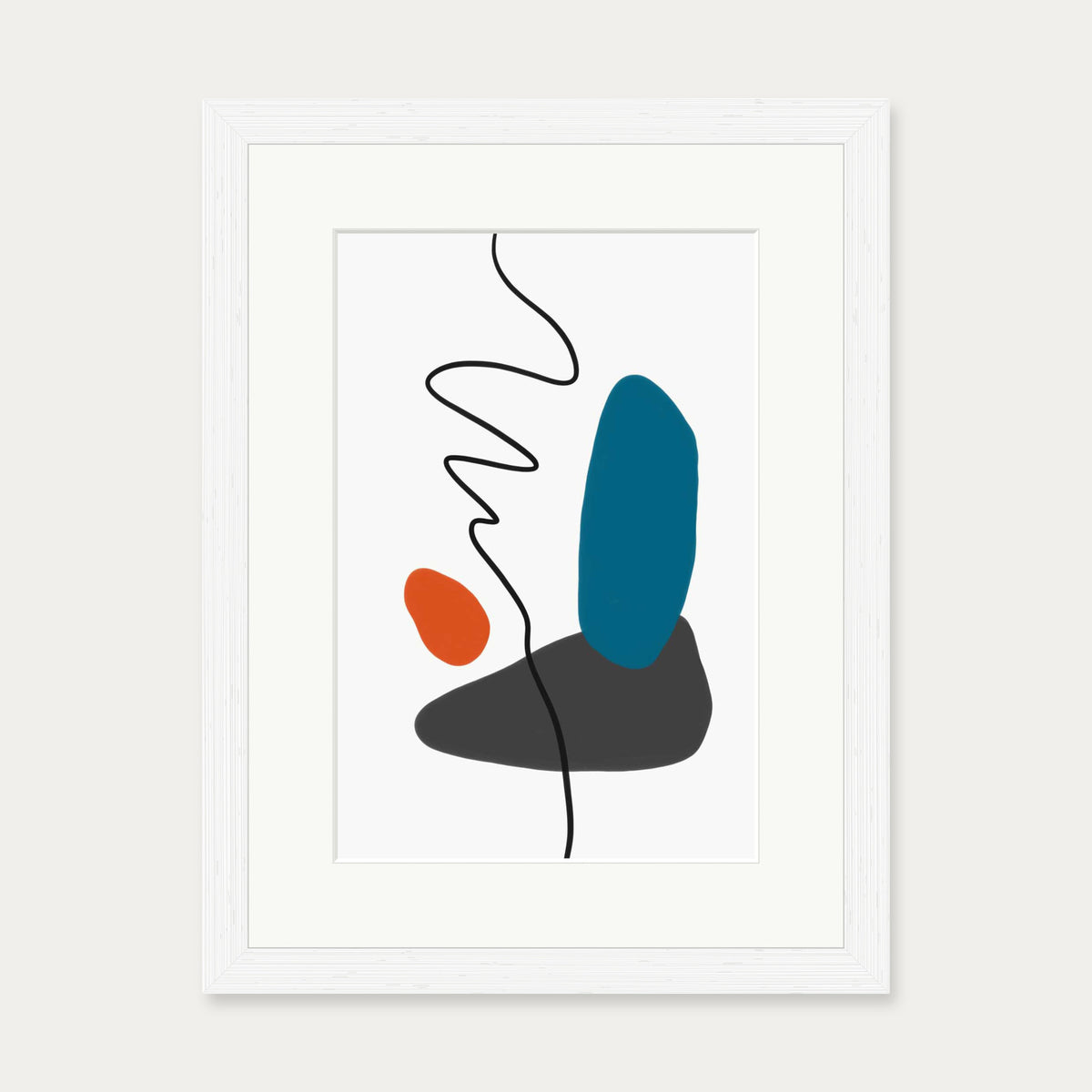 Modern Shapes With Line Art Print — 30 x 40 cm — White Frame