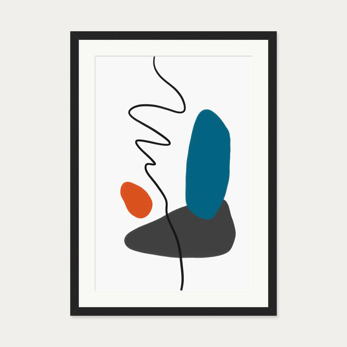 Modern Shapes With Line Art Print — 50 x 70 cm — Black Frame