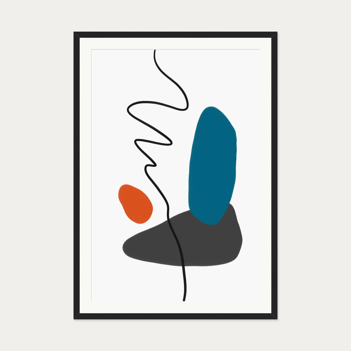 Modern Shapes With Line Art Print — 70 x 100 cm — Black Frame