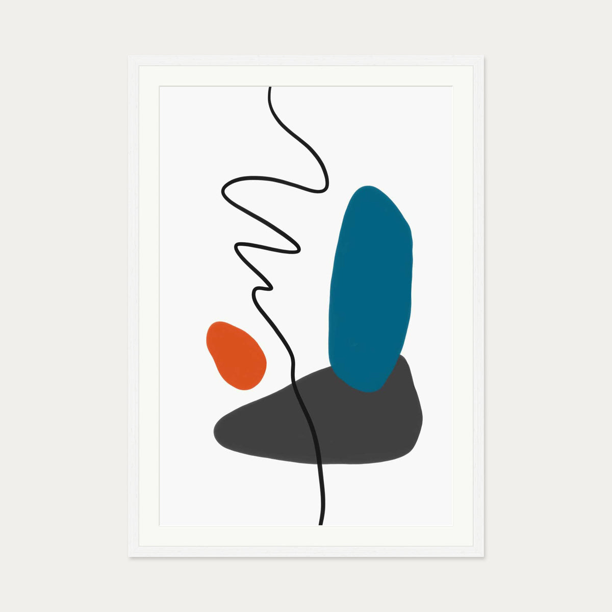 Modern Shapes With Line Art Print — 70 x 100 cm — White Frame